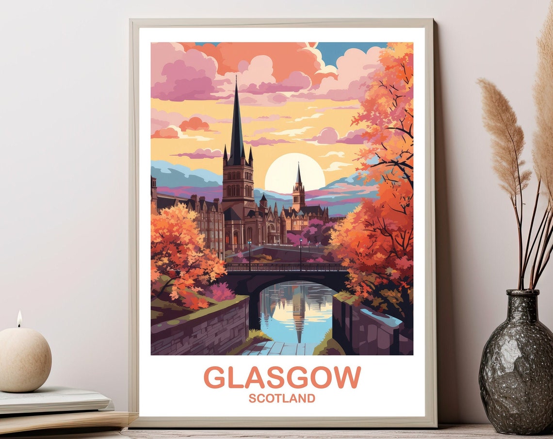 Glasgow Travel Poster Art Glasgow Travel Art Scotland Wall Art Glasgow Scotland Travel Poster Art Travel Wall Art T2euscgl1