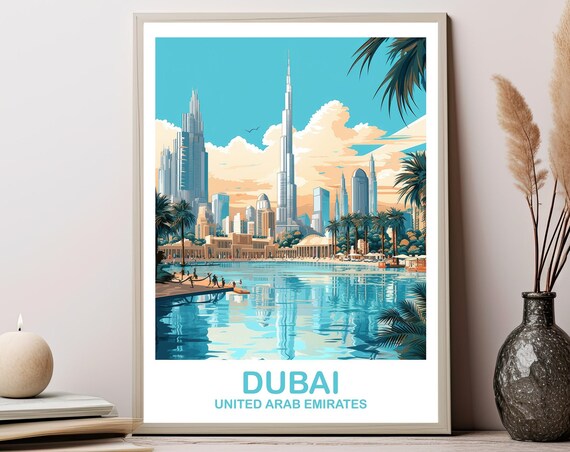 Dubai Travel Wall Art Skyline Poster City Vibrant Sunset T2asuaedu3