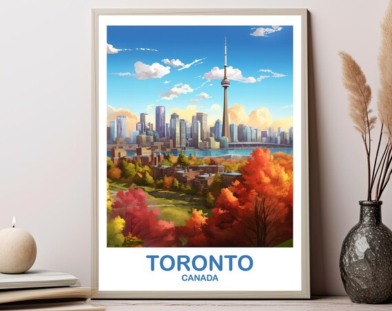 Toronto Canada CN Tower Autumn Skyline Vintage Travel Poster Art