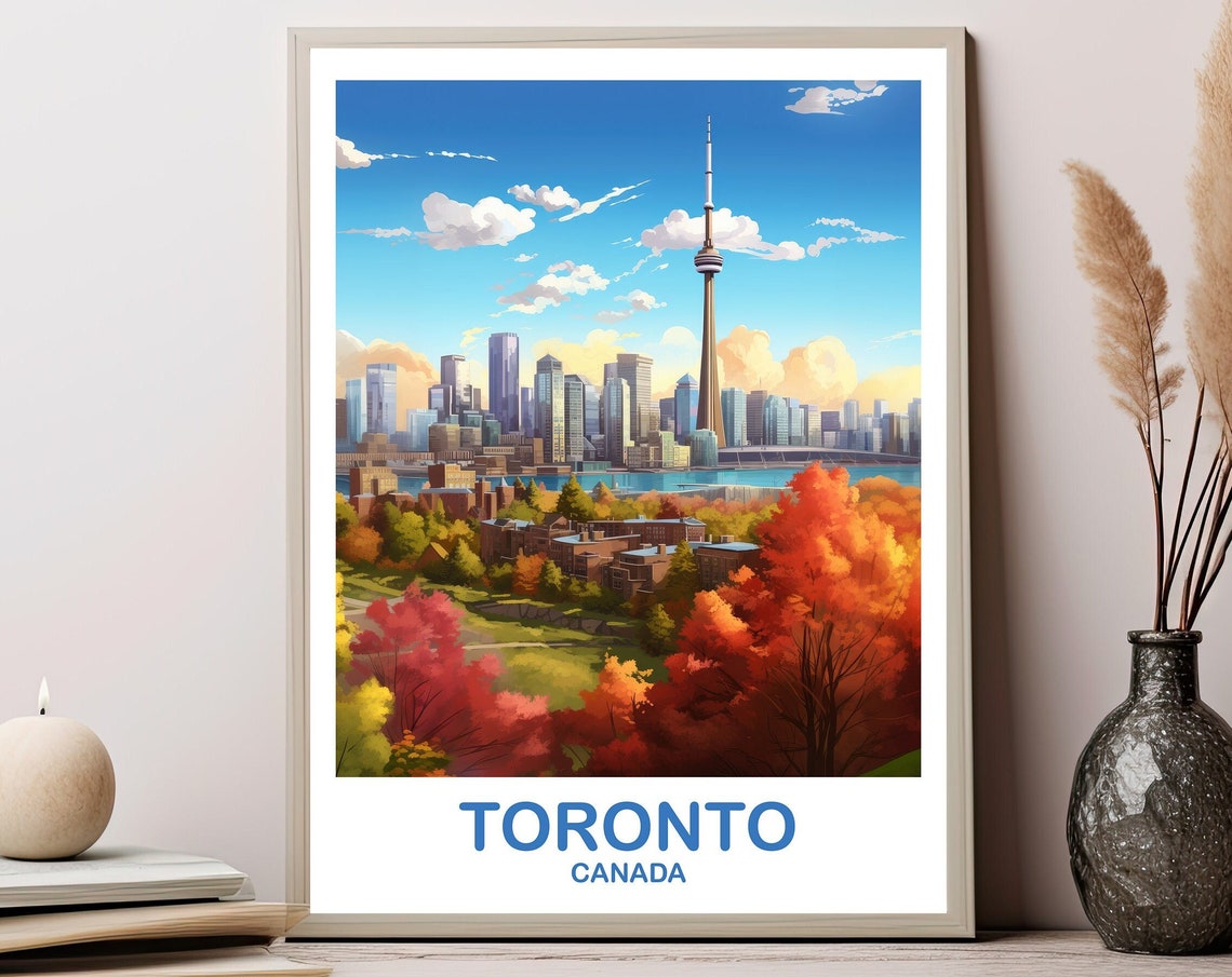 Toronto Canada CN Tower Autumn Skyline Vintage Travel Poster Art