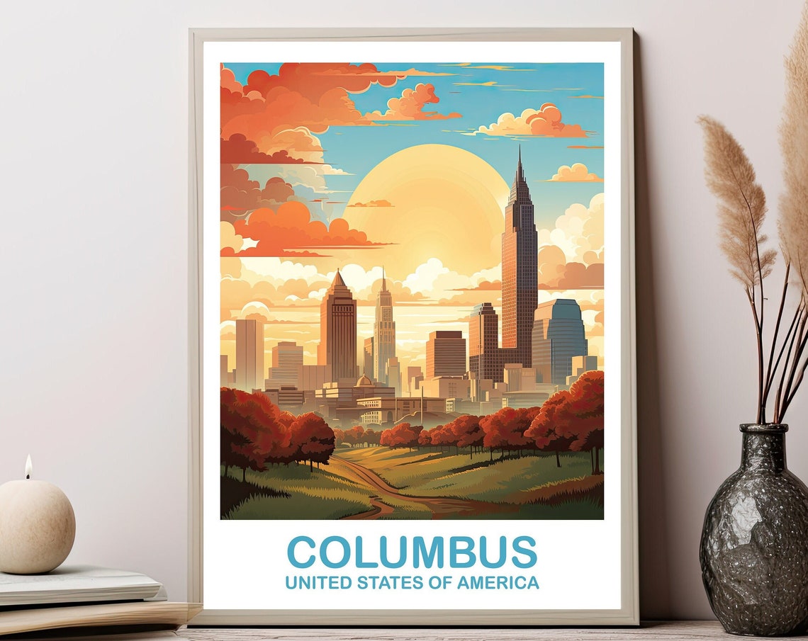Columbus Ohio Travel Print Columbus Travel Wall Art Poster Ohio Wall Art Poster City Skyline Wall Art Usa Wall Art T2naohco2