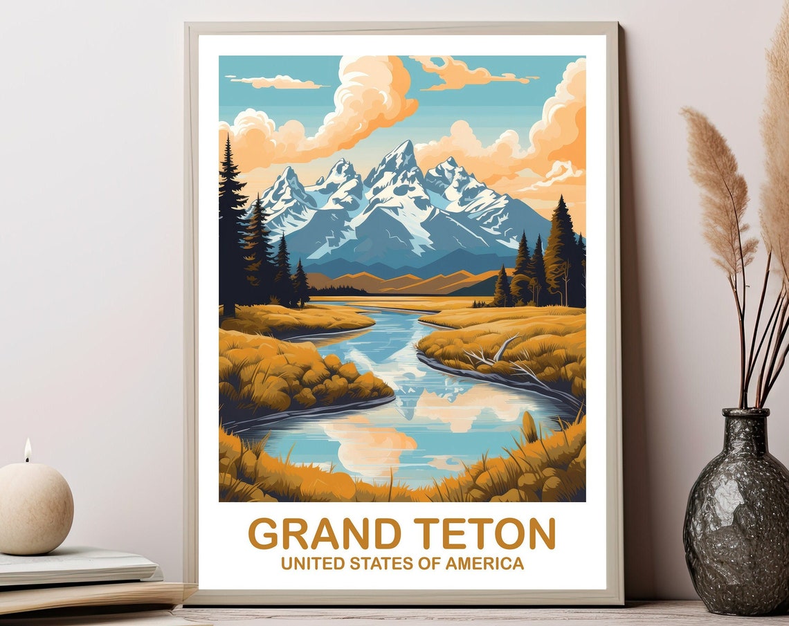 Grand Teton Travel Print Wyoming Travel Wall Art National Park Poster Grand Teton National Park Travel Art Travel Print T2nawygt1