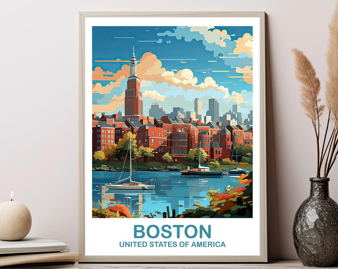 Boston Massachusetts Travel Poster, City Skyline