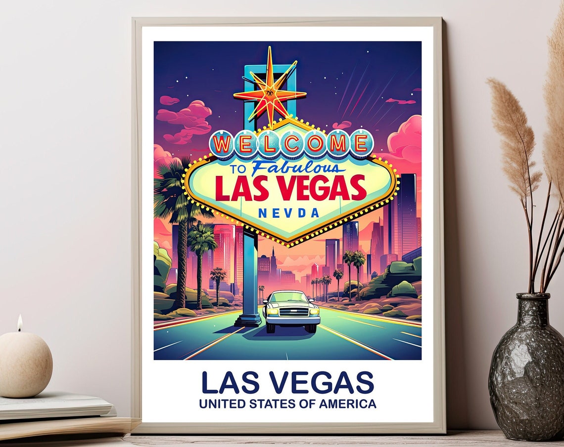 Welcome To Fabulous Las Vegas Neon Sign Retro Travel Art Poster
