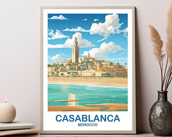 Casablanca Morocco Old Town Mosque Beach Sunny Travel Art Poster