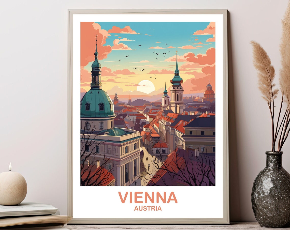 Vienna Austria Sunset Rooftops Church Domes Cityscape Poster