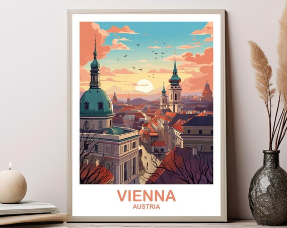Vienna Travel Wall Art Austria Poster City Skyline Sunset T2euauvi1