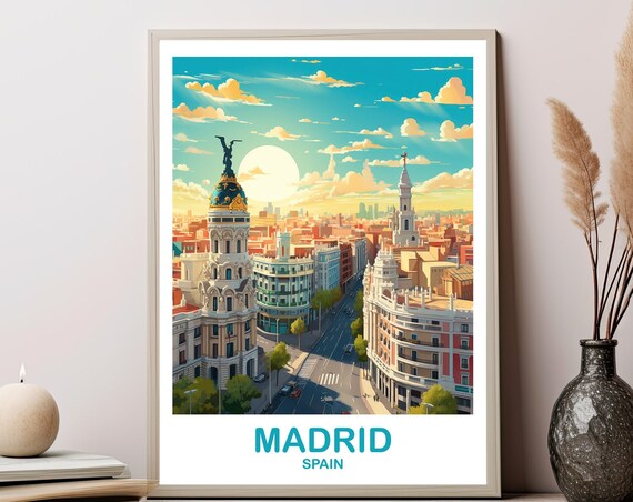 Madrid Travel Wall Art Spain Poster City Skyline Sunset T2euspma1