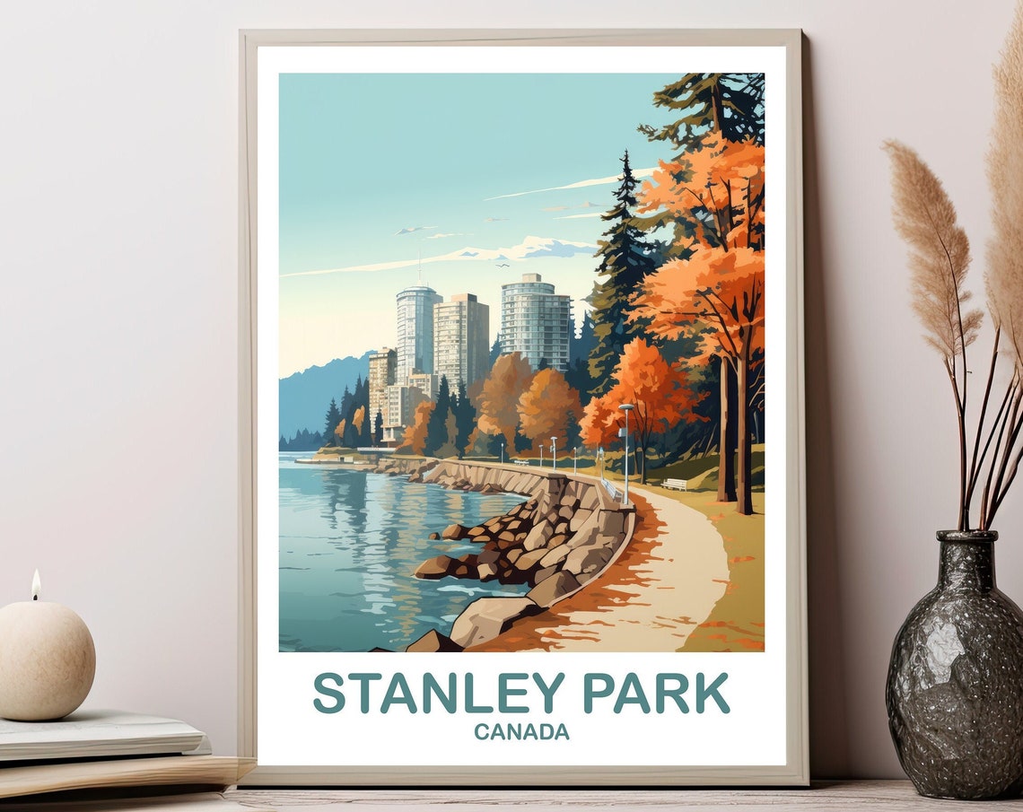 Stanley Park Canada Autumn Waterfront Path Fall Colors Art Poster