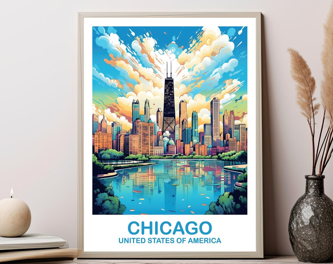 Chicago Travel Wall Art Illinois Travel Wall Art City Skyline Wall Art Usa Travel Art Chicago Travel Poster Travel Art T2nailch1
