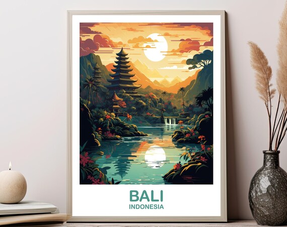 Bali Travel Wall Art Skyline Indonesia Poster City Vibrant Sunset T2asindba1