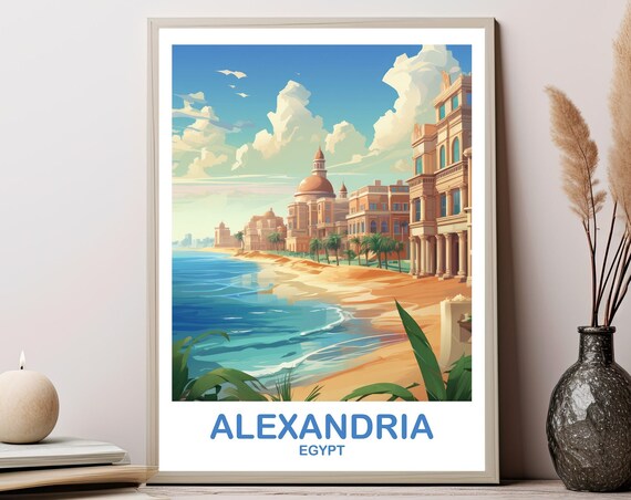 Alexandria Egypt Seaside Promenade Grand Buildings Travel Poster