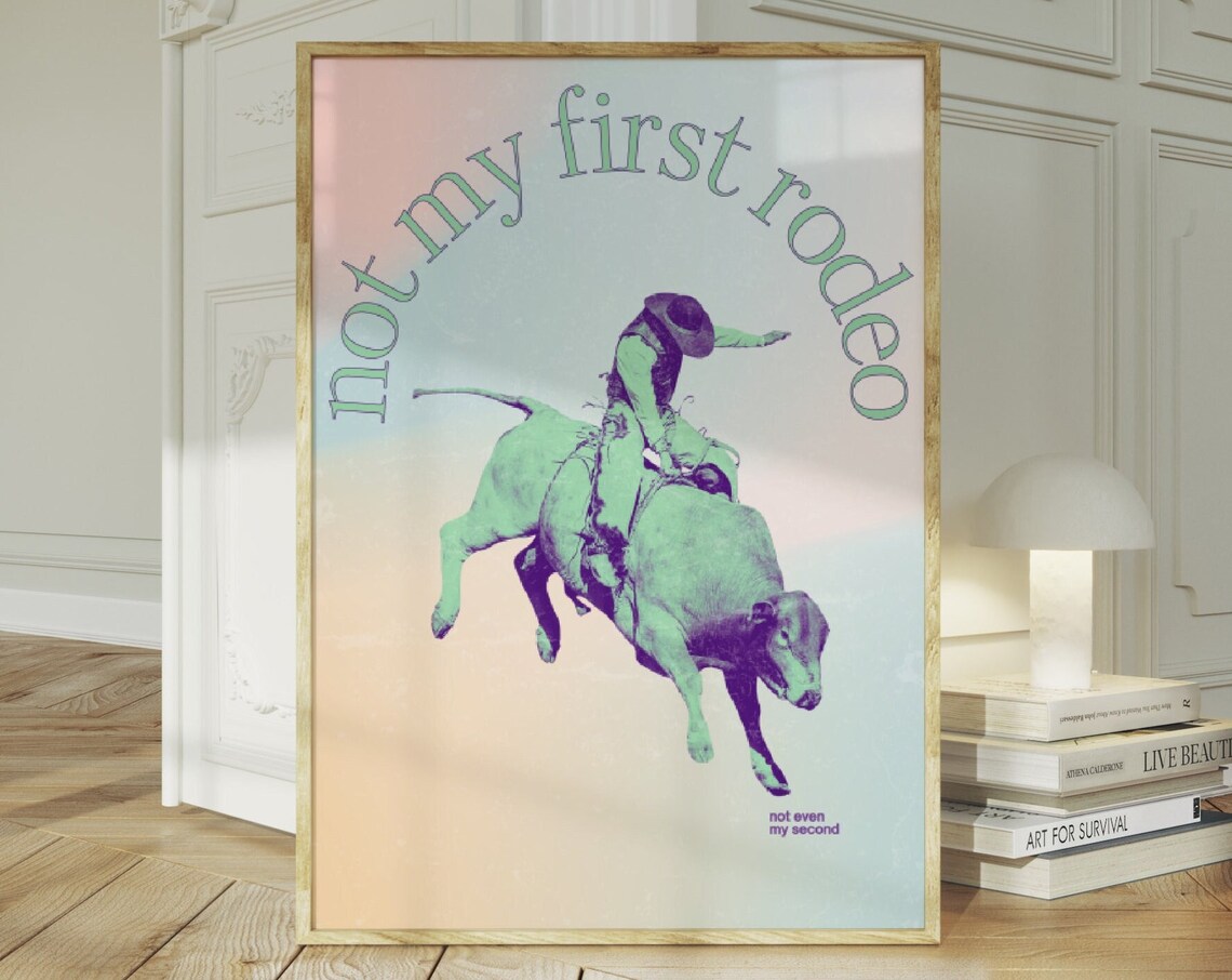 Not My First Rodeo Duotone Bull Rider Retro Western Wall Poster