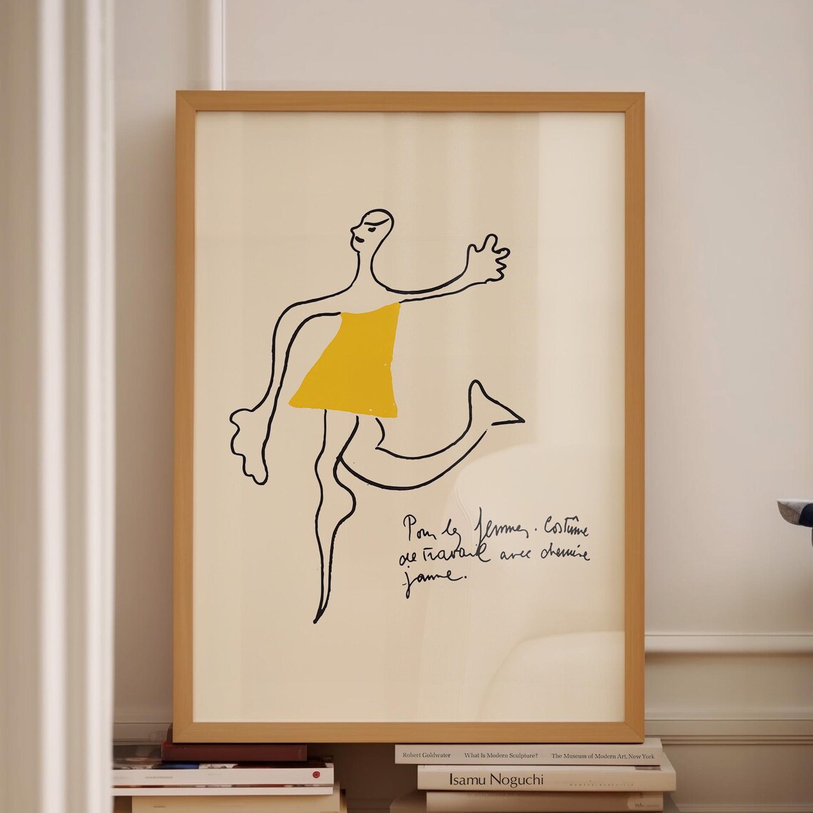 French Line Drawing Woman Yellow Dress Exhibition Style Art Poster
