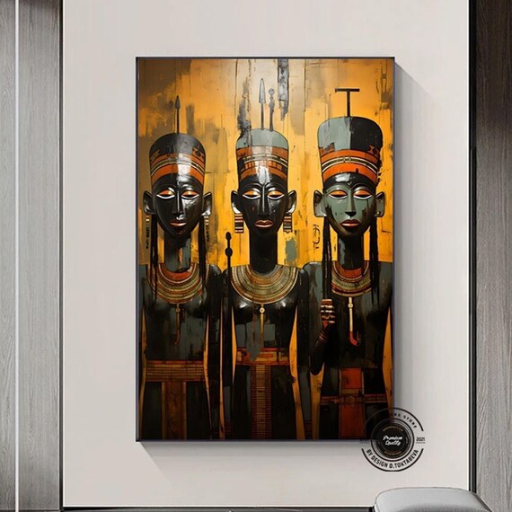 African Tribal Women Portraits Golden Ethnic Culture Wall Poster
