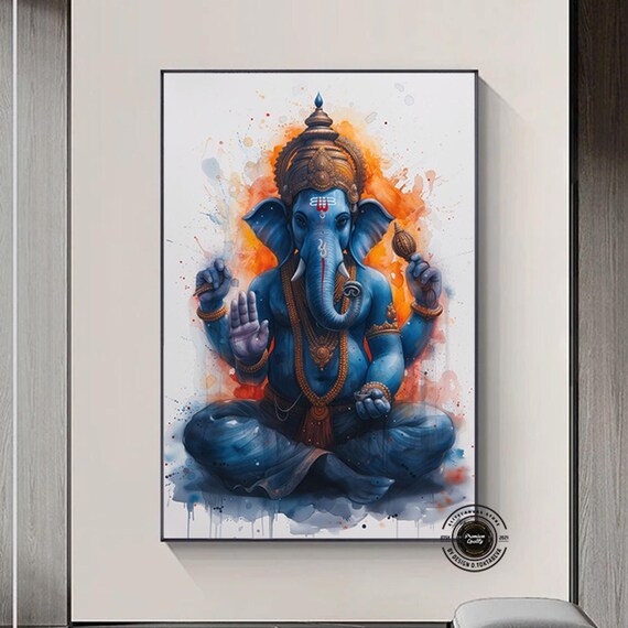 Lord Ganesha Wall Art Hindu God Canvas Painting Hinduism Decor Large