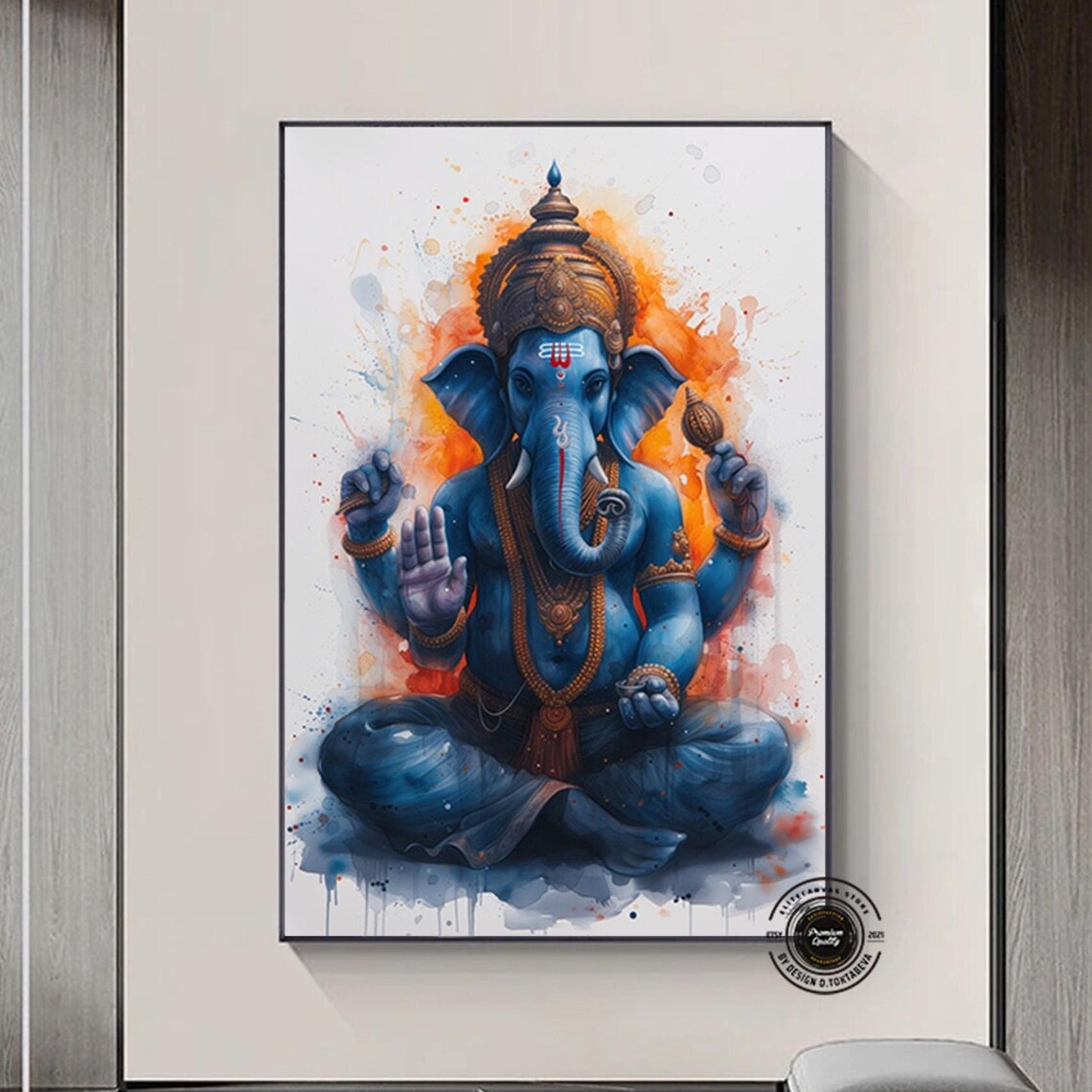 Blue Ganesha Watercolor Elephant God Spiritual Hindu Deity Poster