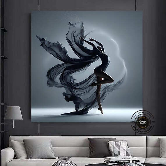 Dancer Flowing Black Fabric Graceful Leap Monochrome Art Poster