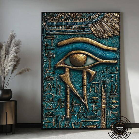 Eye Of Horus Abstract Canvas Art Vibrant Textured Painting Symbolic Modern Wall Decor Colorful Spiritual Artwork Golden Print