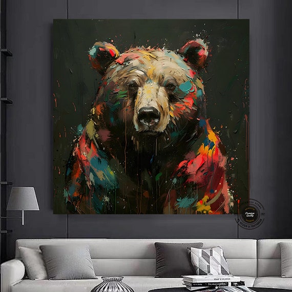Colorful Bear Canvas Print Graffiti Wall Art Unique Gift For Lovers Home Decoru Animal Paintings Animals Gifts