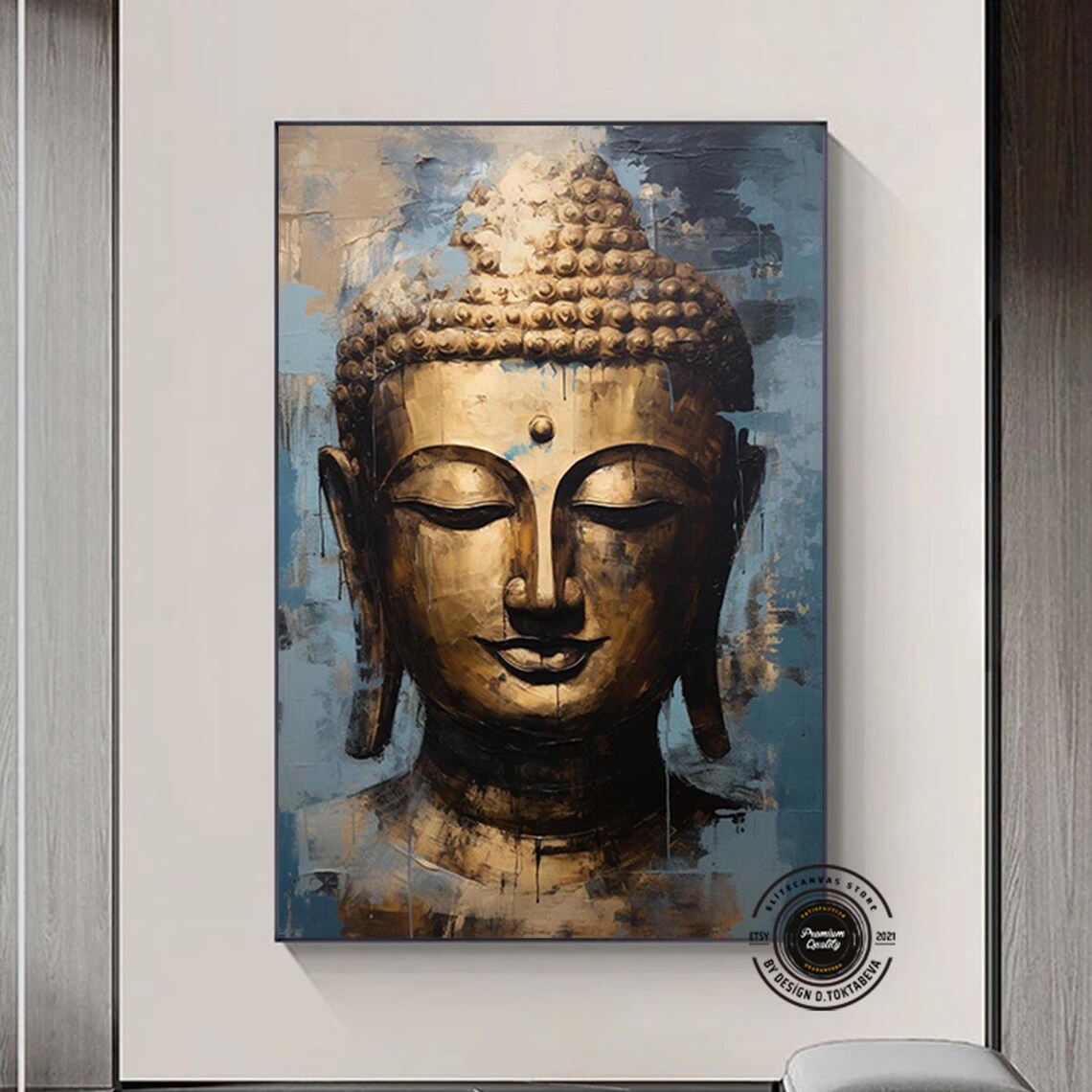 Golden Buddha Head Serene Zen Spiritual Meditation Wall Poster
