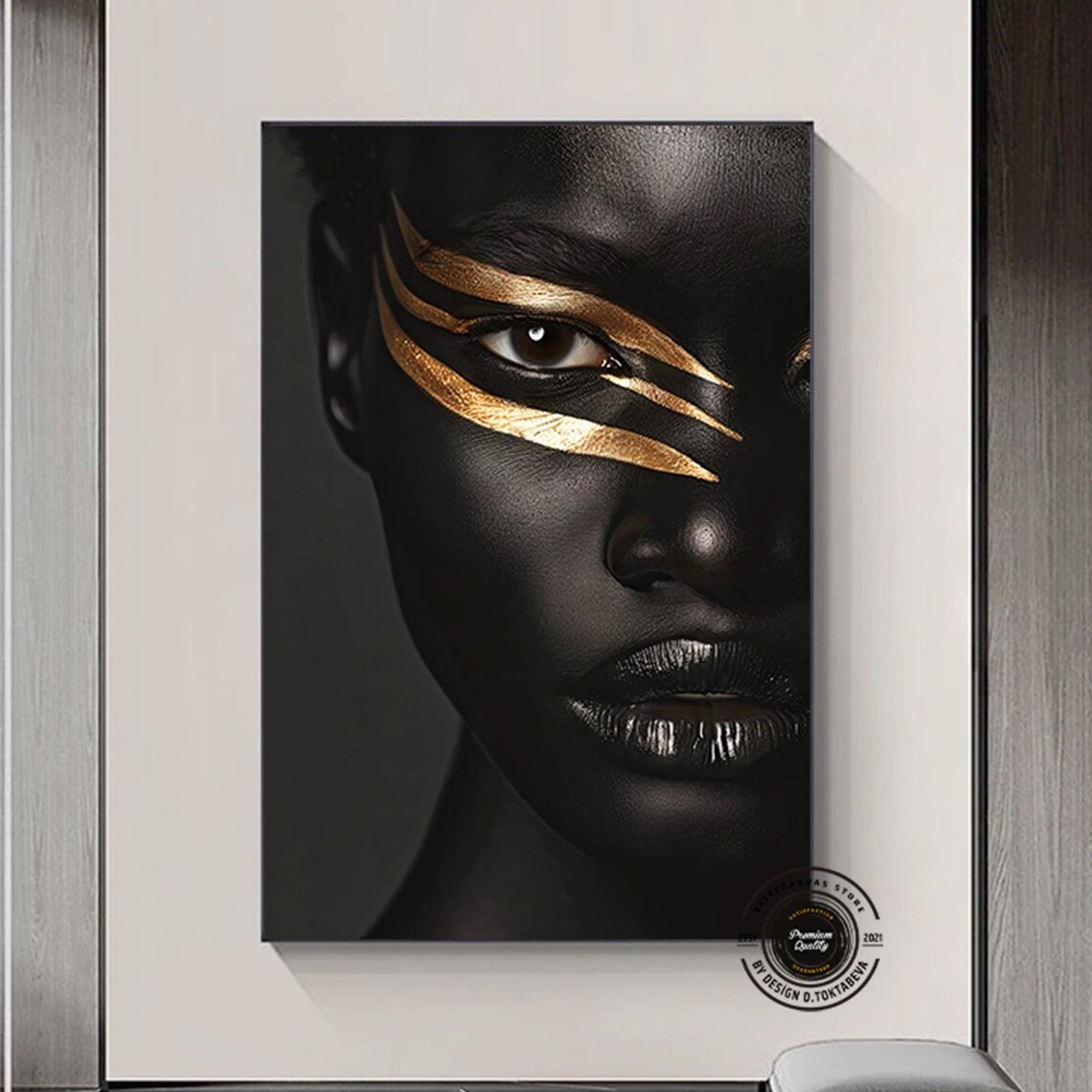 Black Woman Gold Tribal Makeup Portrait Striking Beauty Art Poster