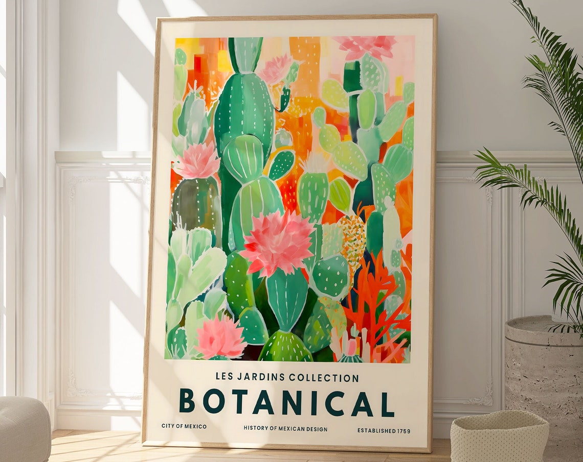 Prickly Pear Cactus Pink Blooms Mexican Botanical Les Jardins Poster