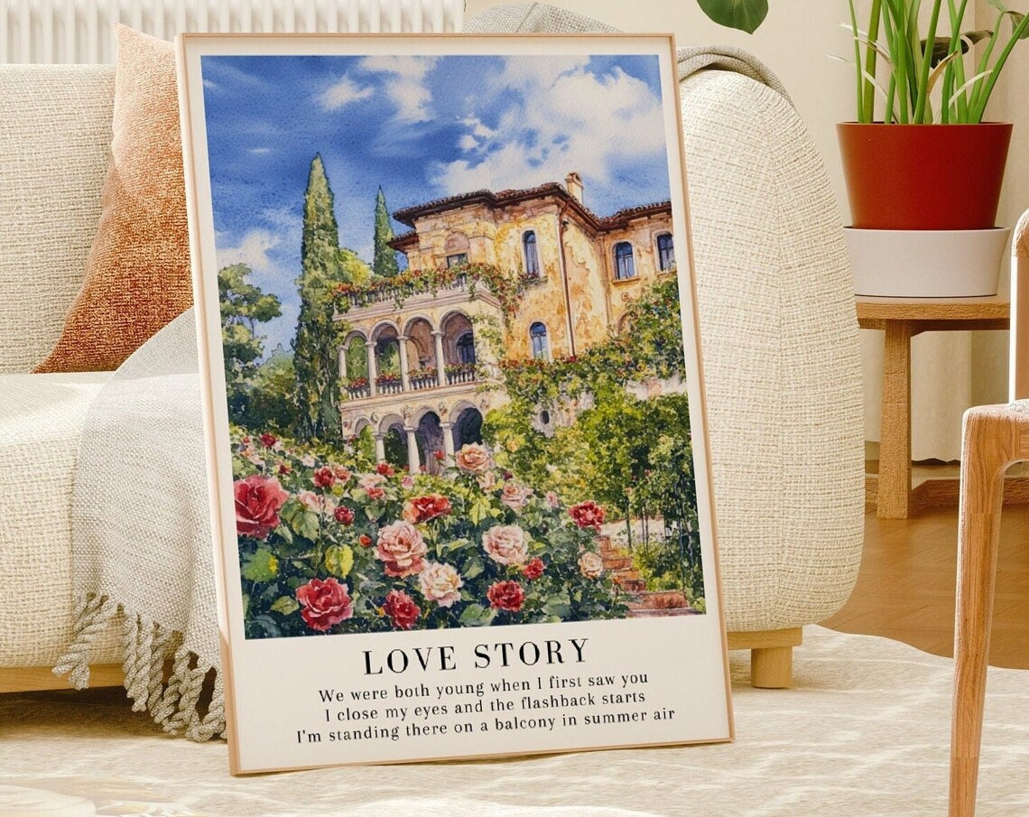 Love Story Taylor Swift Fearless Watercolor Rose Garden Villa Print