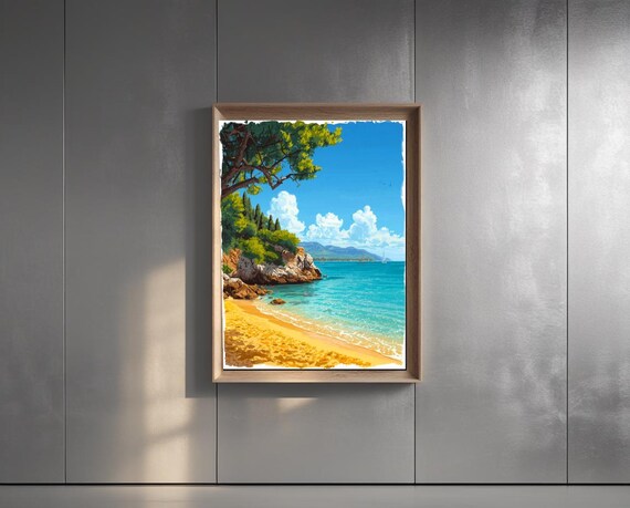 Mediterranean Coastal Cove Rocky Beach Turquoise Sea Scenic Wall Poster