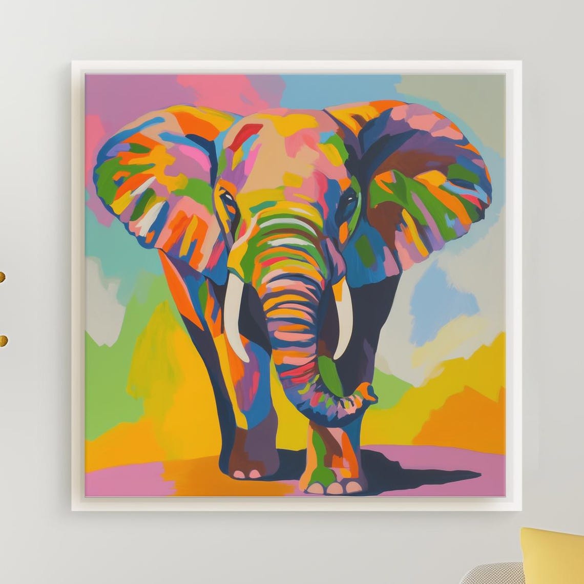 Colorful Rainbow Elephant Pop Art Abstract Wildlife Painting Poster