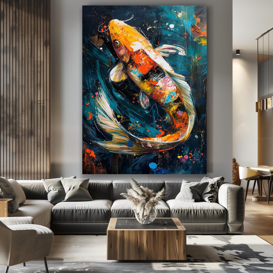 Abstract Koi Fish Print Vibrant Modern Wall Art Colorful Aquatic Decor Framed Fish Painting Contemporary Water Element Art - Image 3