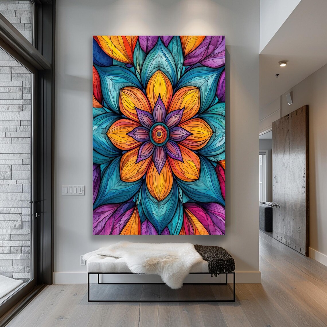 Vibrant Colorful Mandala Flower Geometric Boho Meditation Poster - Image 5