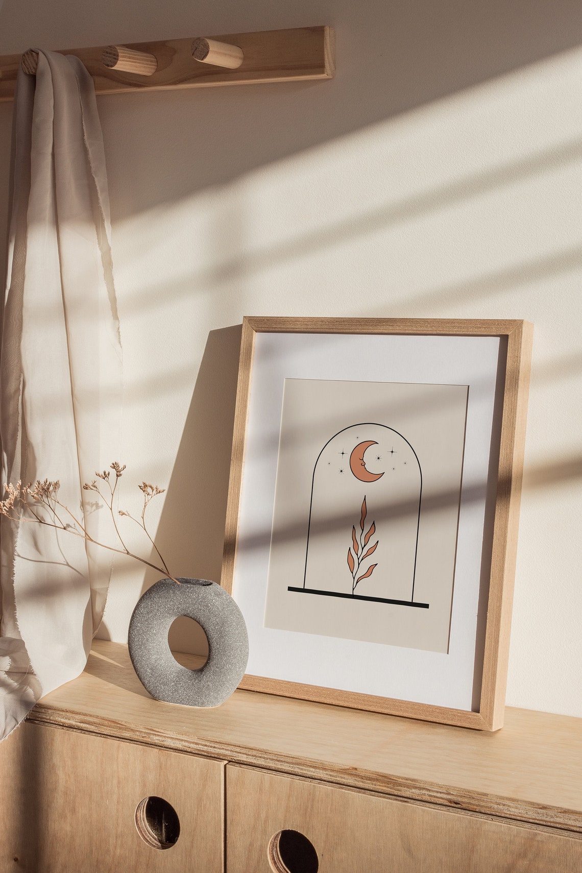 Terracotta Moon Arch Face Stars Celestial Boho Minimalist Poster - Image 2
