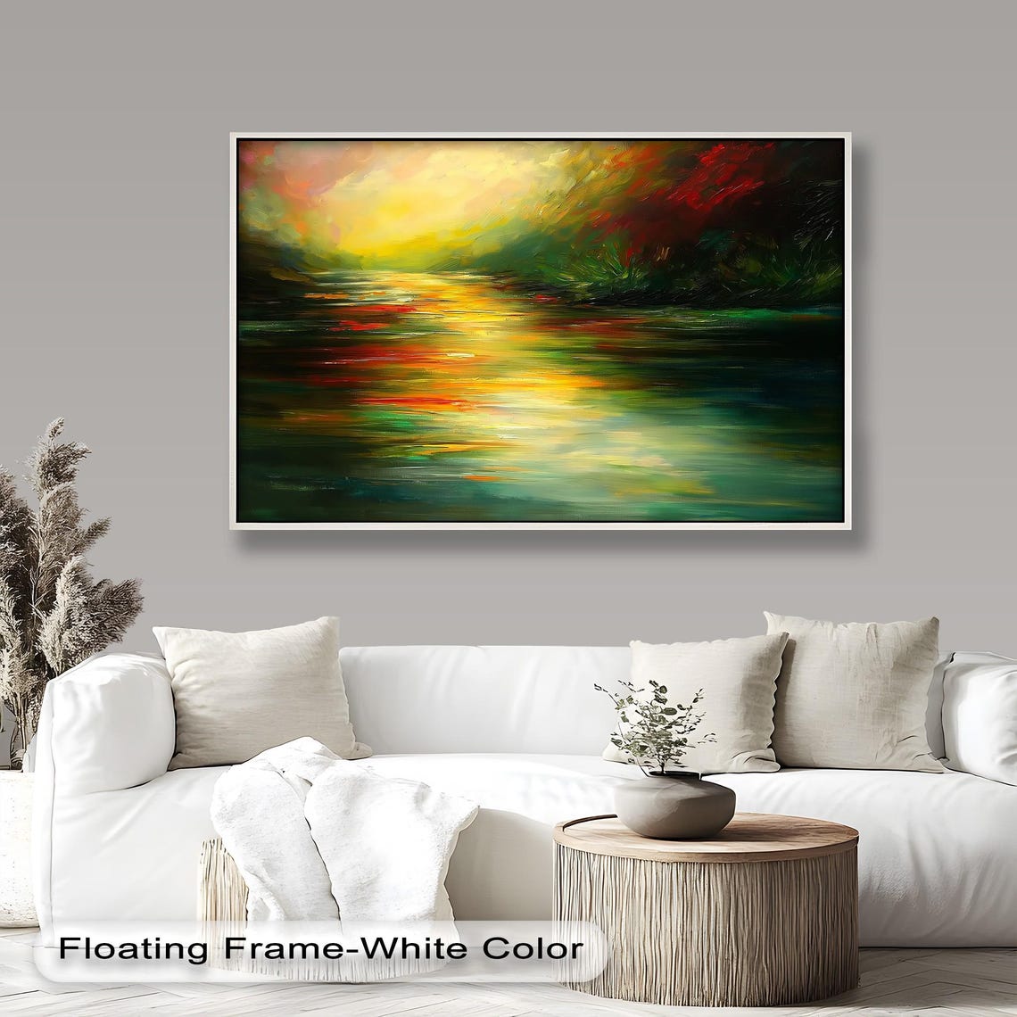 Sunset Reflection Abstract Lake Painting, Modern Living Room - Image 4