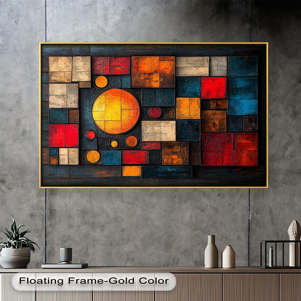Colorful Abstract Oil Painting, Modern Cubism - Image 4