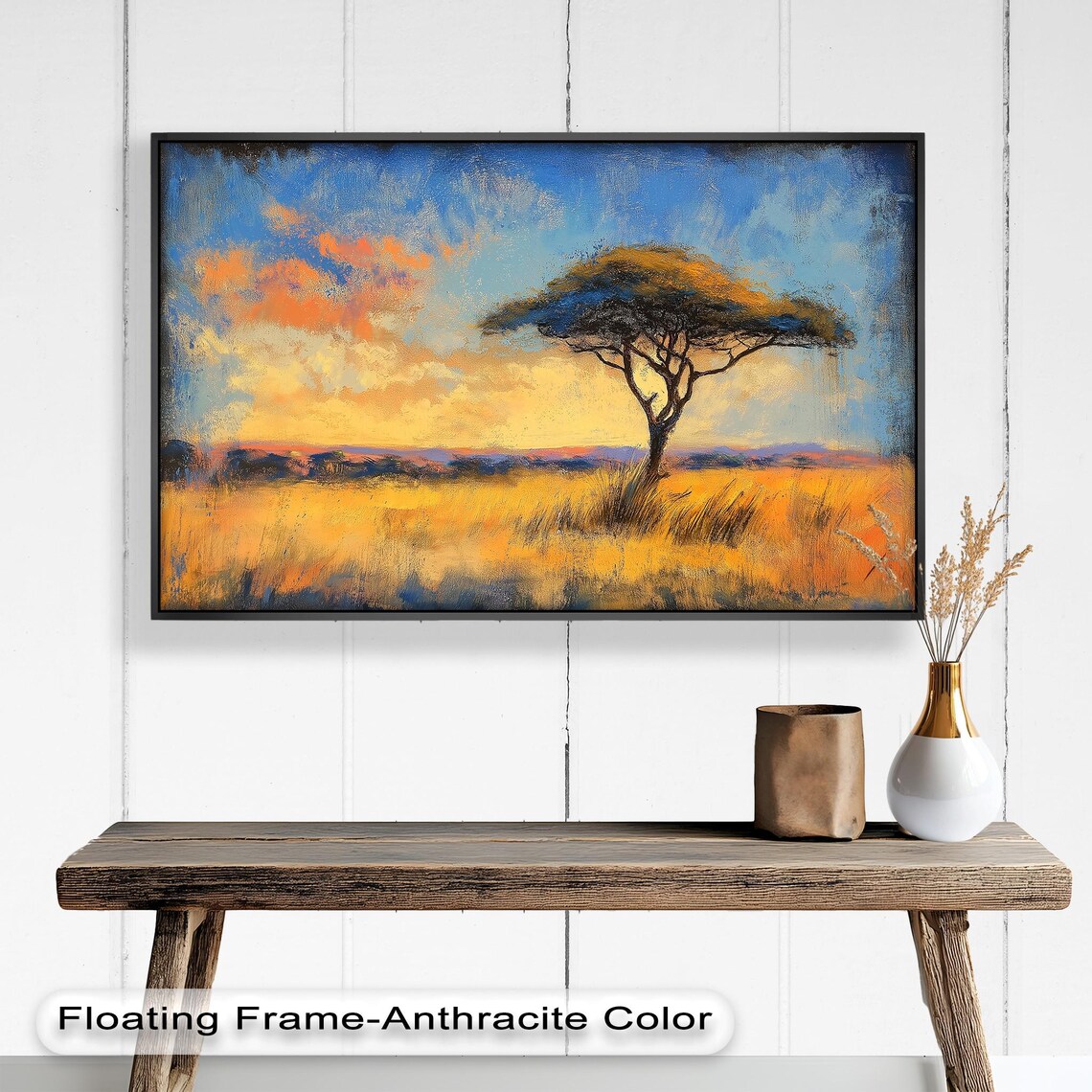 African Tree Art Print, Vibrant Sunset Landscape - Image 4