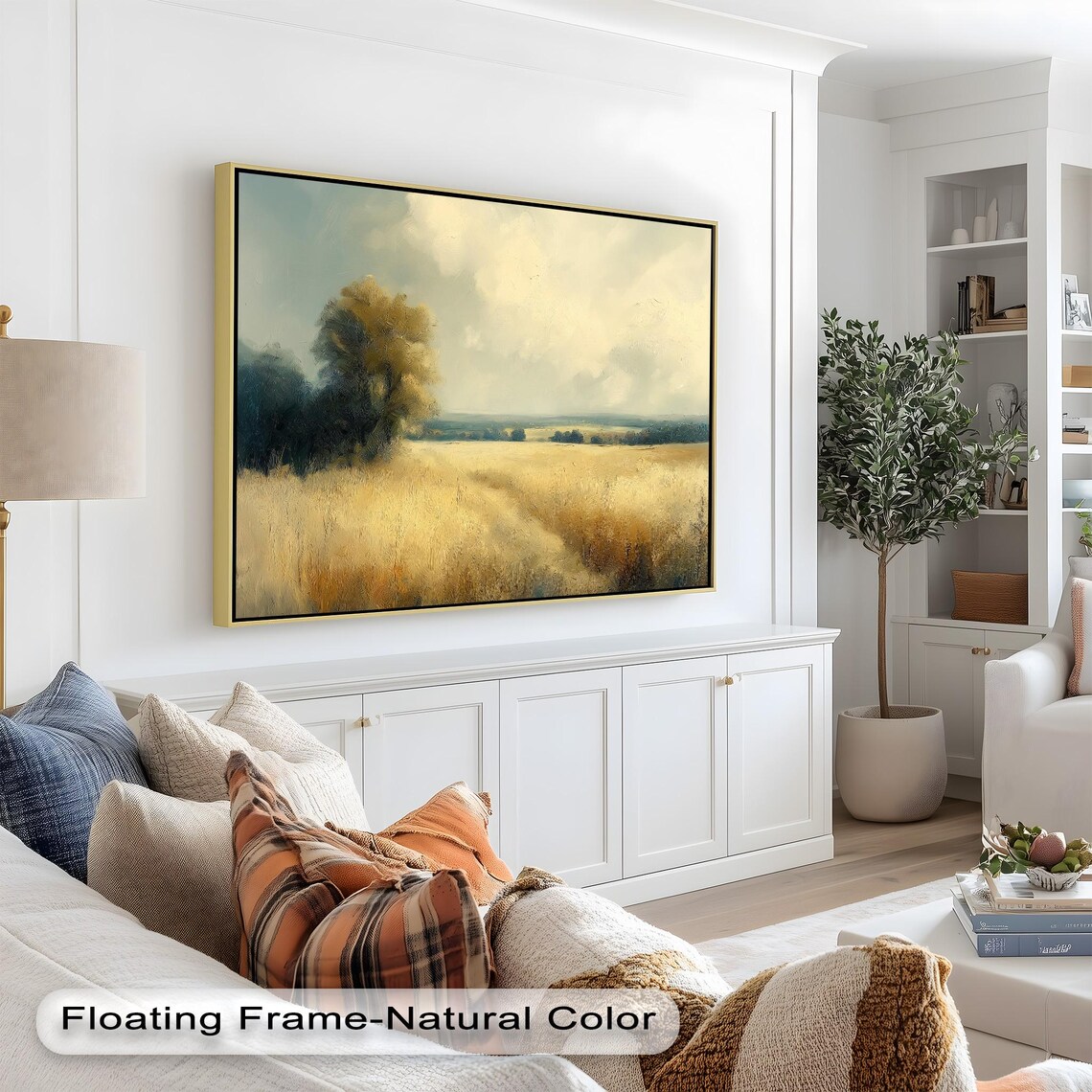 Golden Field Rustic Nature Landscape With Tree