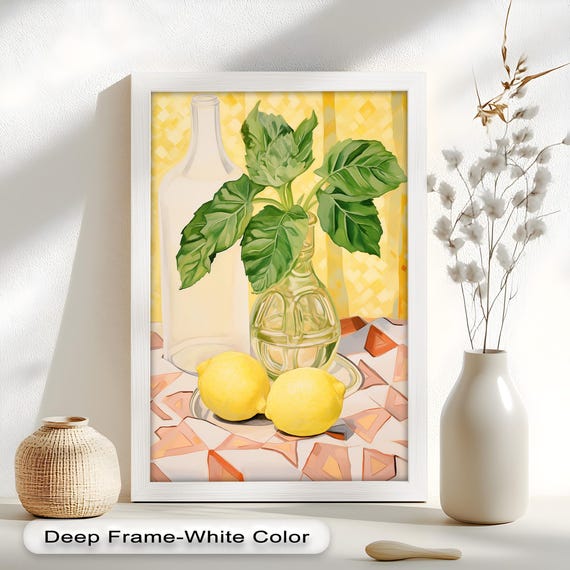Lemon Still Life Art Print, Modern Kitchen Decor