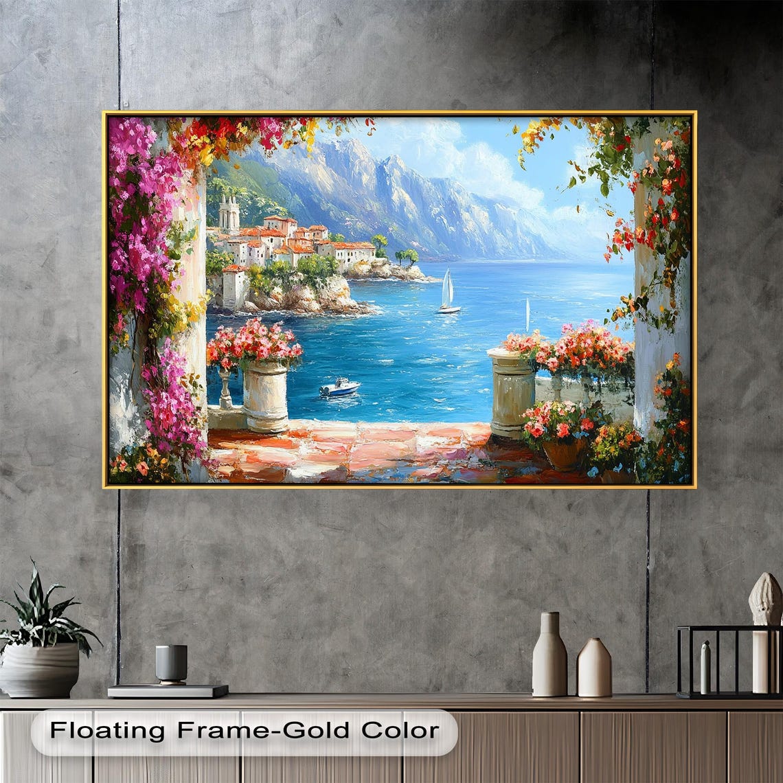 Mediterranean Seaside Oil Painting, Coastal Landscape Art Print - Image 4