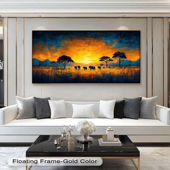 Panoramic Elephant Sunset Wall Art, African Safari