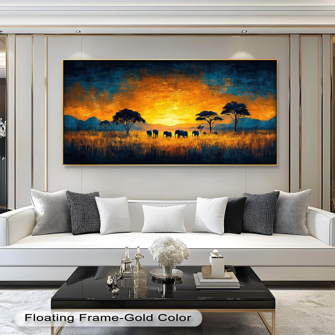 Panoramic Elephant Sunset Wall Art, African Safari