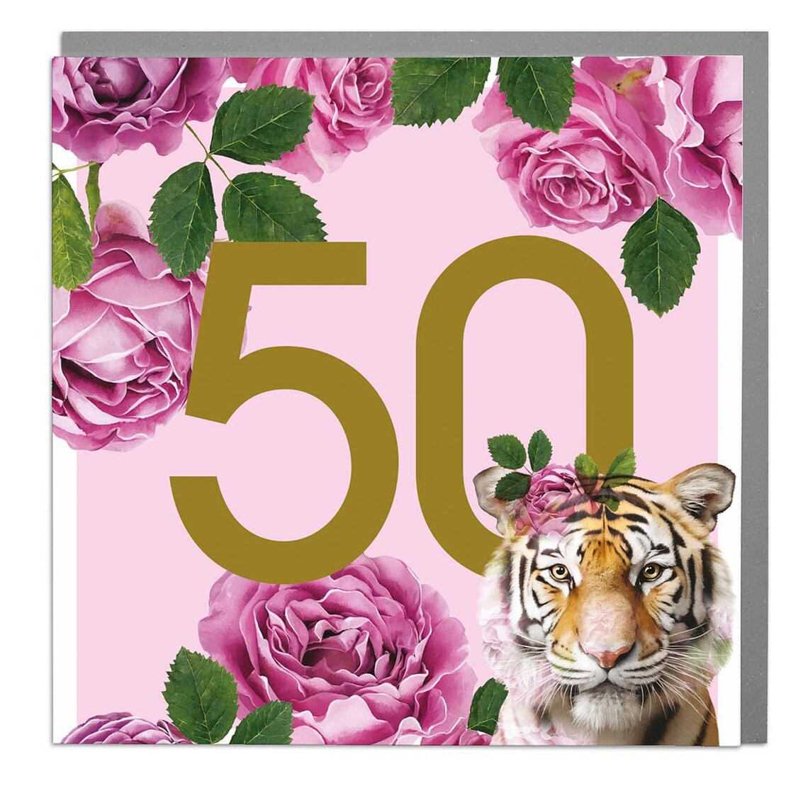 Tiger Rose Crown Gold 50th Milestone Happy Birthday Greeting Card Wall Art