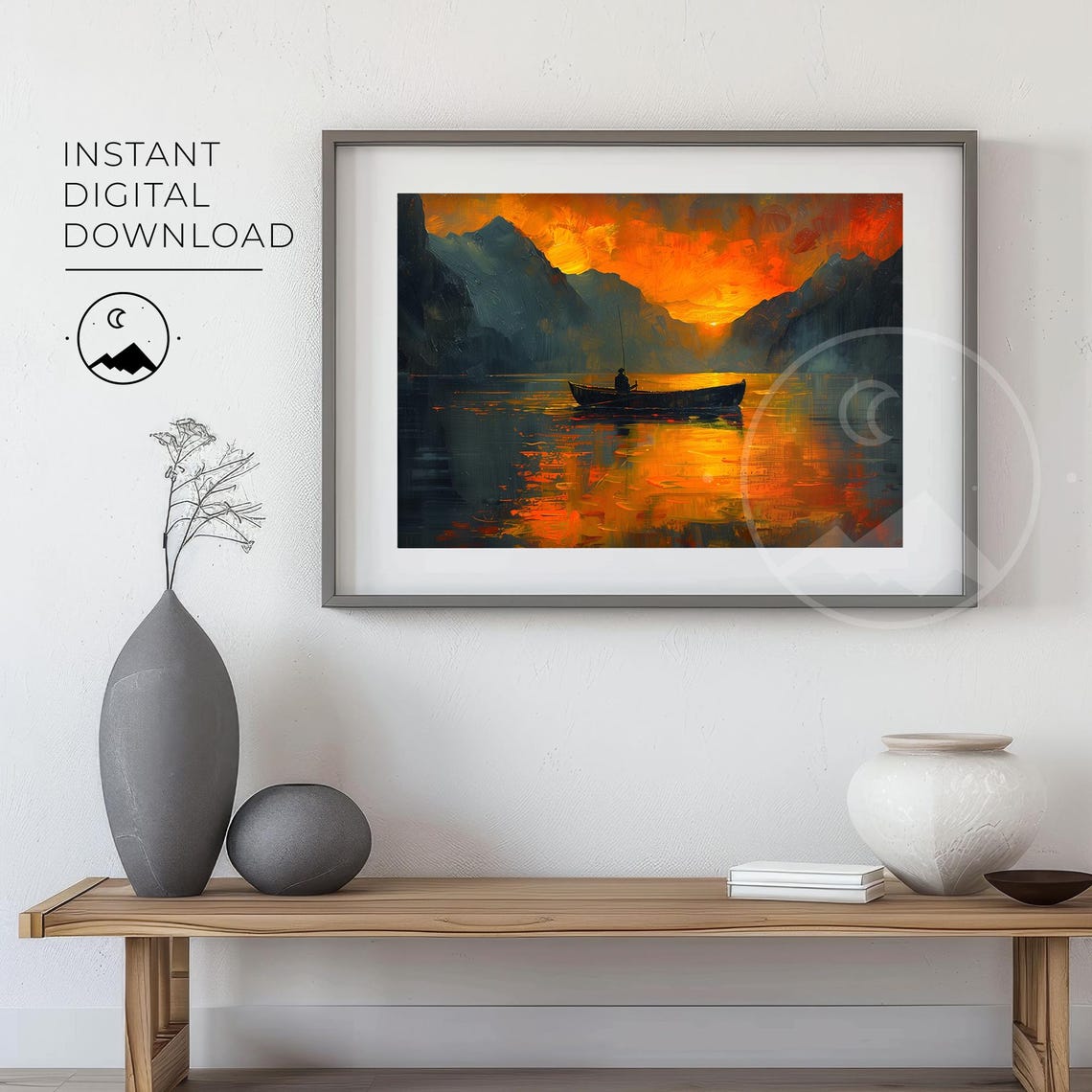 Golden Sunset Lake - Serene Water Scene Art Print - Image 3