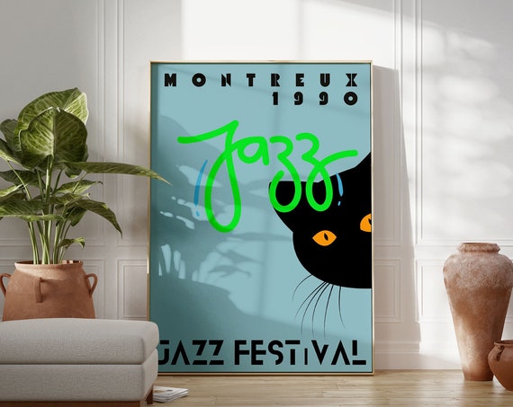Vintage Jazz Music Festival Black Cat Art Print