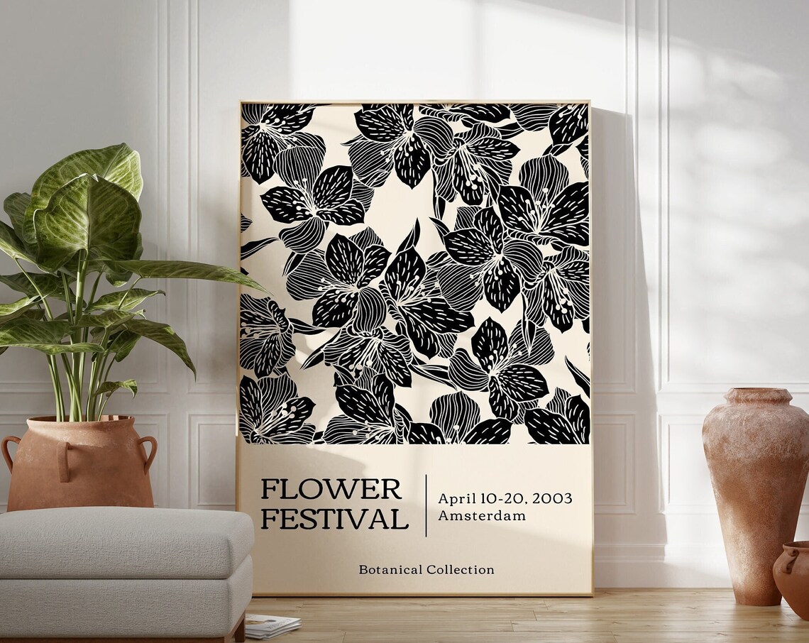Amsterdam Flower Festival 2003 Black White Botanical Exhibition Poster