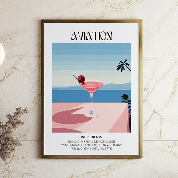 Aviation Cocktail Poster Matisse Print Trendy Wall Art Kitchen Decor Signature Drink Cocktail Print Retro Drink Sign Poster Wall Poster