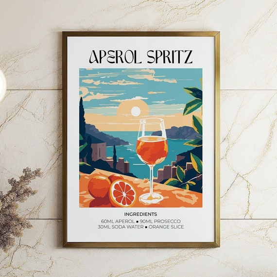 Aperol Spritz Cocktail Wall Art Retro Matisse Print For Home Bar Kitchen Decor Signature Drink Poster Vintage Cocktail Print