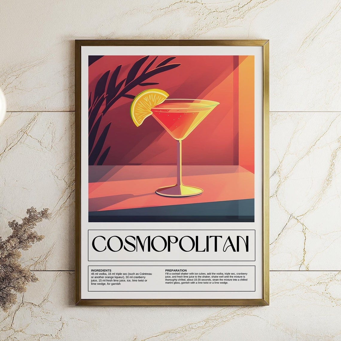Cosmopolitan Cocktail Recipe Poster Retro Bar Art Bold Citrus Design - Image 4