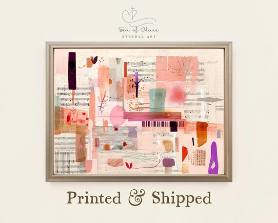 Blush Pink Coral Abstract Mixed Media With Sheet Music Notes Poster