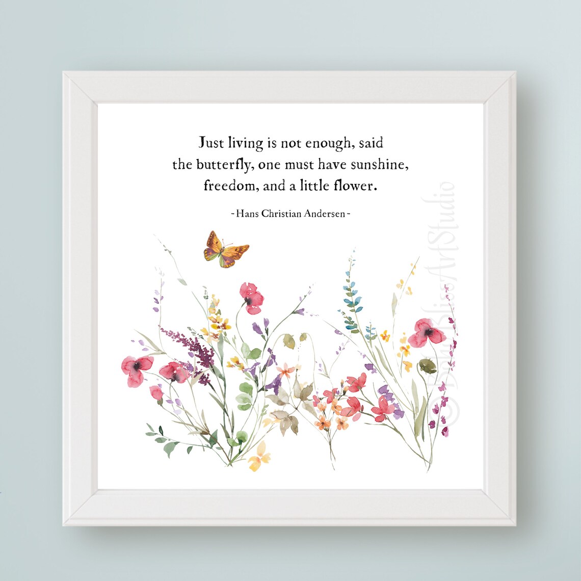 Hans Christian Andersen Butterfly Quote Art Print Wildflower Garden Decor